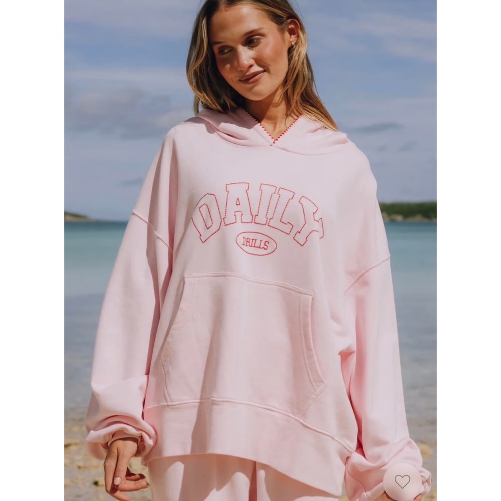 Daily Drills Oversized Daily Hoodie Cupid Pink Heart Stitch Logo, Women's XS-S